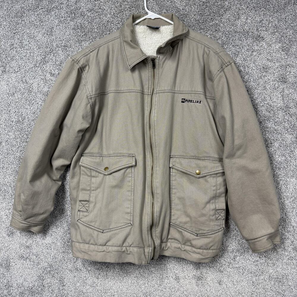 VTG 90s Y2K Pipeline Chore Jacket Mens L Beige Sherpa Lined Gorpcore Workwear